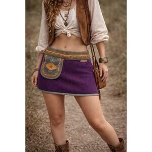 Moshiki Womens Wool Wrap Mini Skirt Boho Festival Hippie Y2K